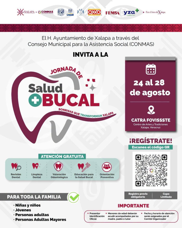 Jornada de salud bucal llegará a Xalapa del 24 al 28 de agosto con atención preventiva y registro previo en el CATRA FOVISSSTE.